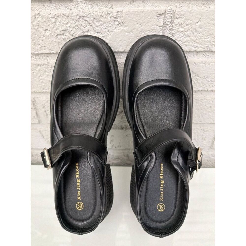 Xin Jing Women’s Black Faux Leather Mary Jane Slip-On Platform Size 39 (8)